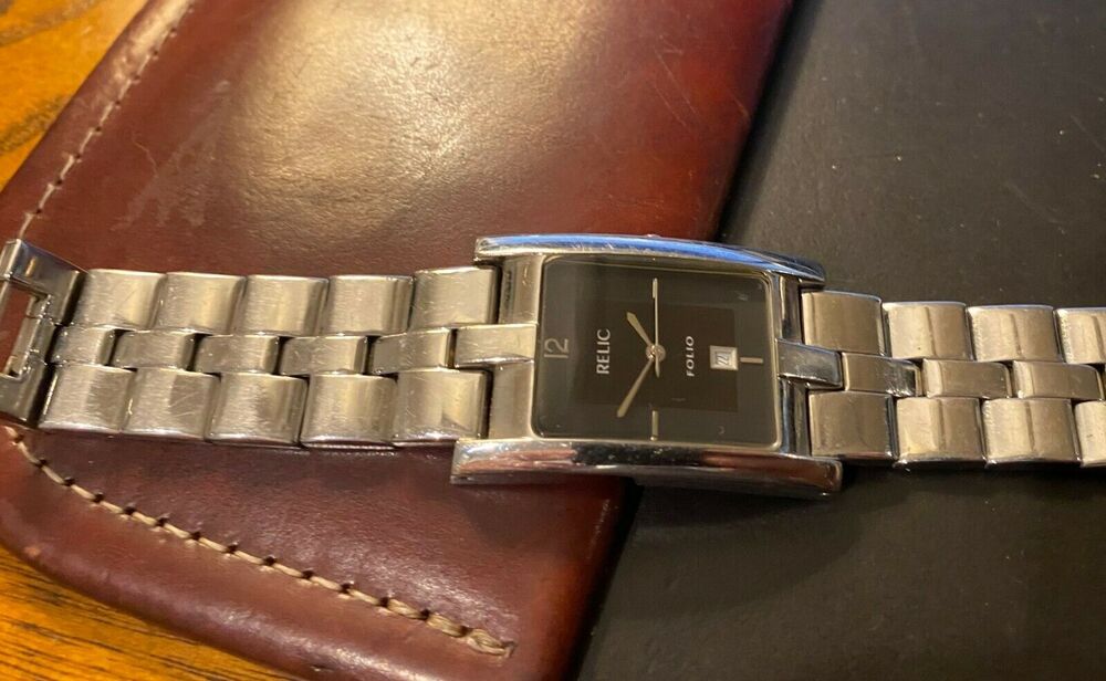 Women's 28mm silver Tone Relic Folio Watch, Black Face, All Stainless, WR 30M